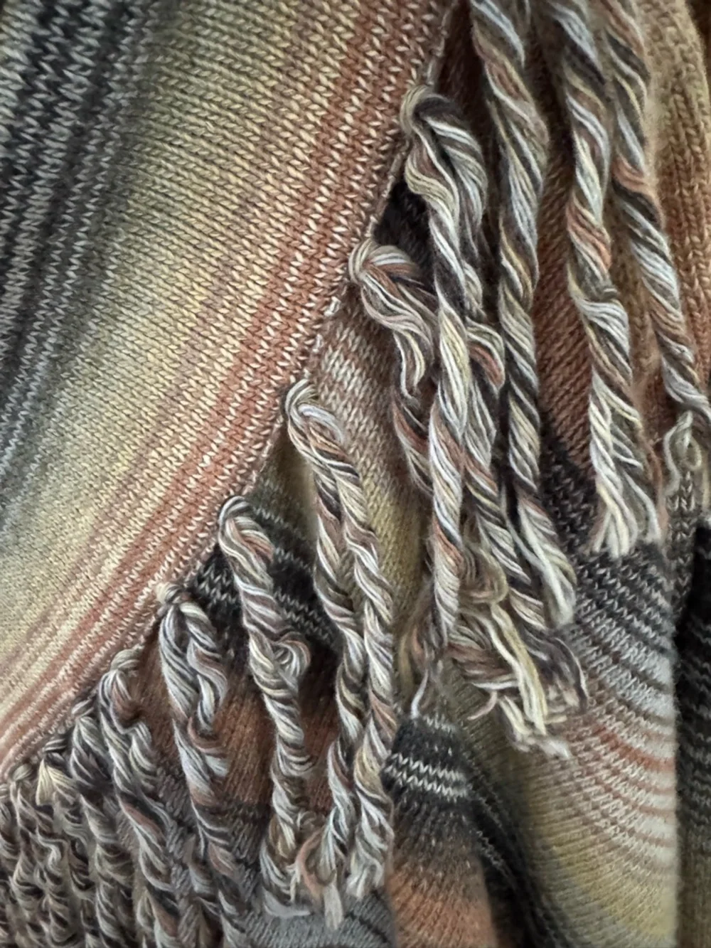 Love Stitch Neutral Striped Knit Cardigan with fringed hem Size M - Picture 5 of 8